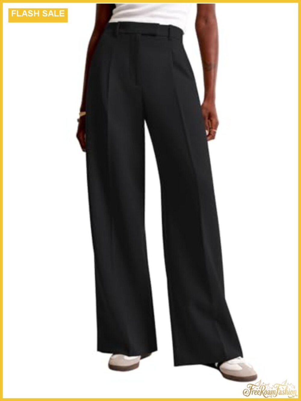 Wide Leg Work Pants High Waisted Dress Trousers with Pockets Pleated Front
